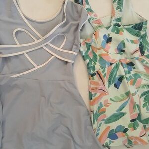 Girls Light Blue Swim Dress with White Trim Tennis dresses good condition